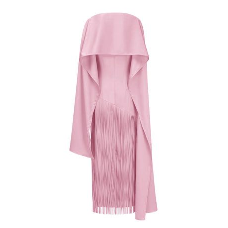 Aurohaya Cayetana Pink Fringe Maxi Dress with Cape Effect