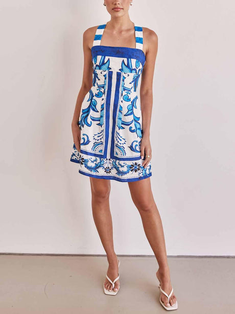 Aurohaya Exquisite Painted Floral Print Camisole Mini Dress