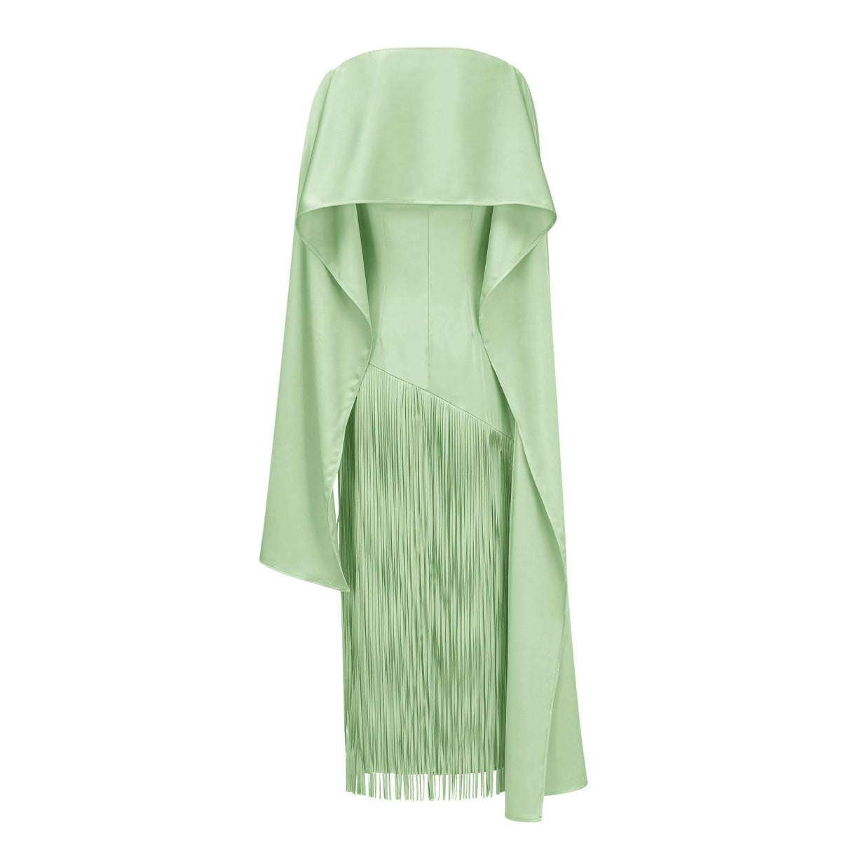 Aurohaya Cayetana Emerald Green Fringe Maxi Dress with Cape Effect