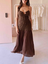 Elegant Metal Cutout Textured Pleated Maxi Dress