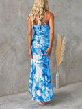 Beautiful Casual Off-Shoulder Floral Print Elastic Slim Irregular Maxi Dress
