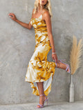 Beautiful Casual Off-Shoulder Floral Print Elastic Slim Irregular Maxi Dress