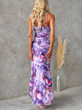 Beautiful Casual Off-Shoulder Floral Print Elastic Slim Irregular Maxi Dress