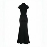 Vespera Black Keyhole Maxi Dress with High Thigh Slit