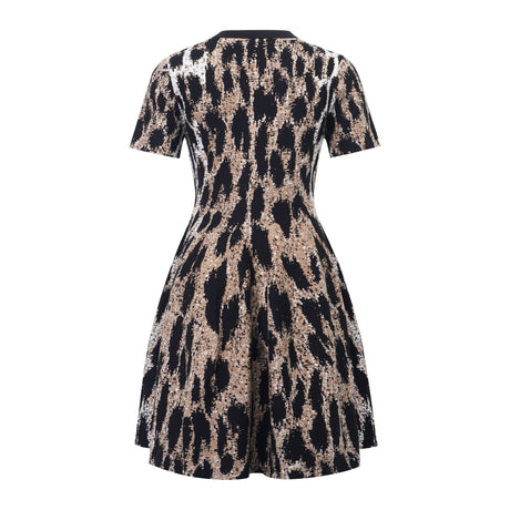 Aurohaya Lucie Brown Leopard Knit Mini Dress