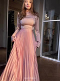 Waist-Cinching Long-Sleeve Pleated Maxi Cape Dress