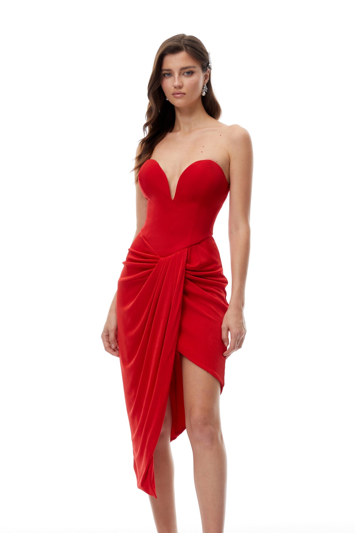 Aurohaya Una Red Strapless Gathered Corset Mini Dress