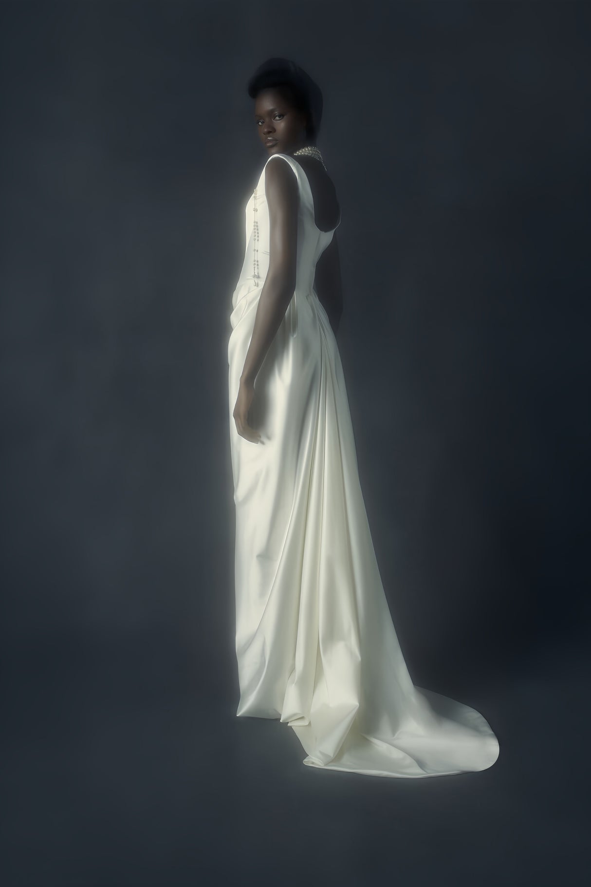 Aurohaya Fiona White Satin Square Neck Maxi Dress