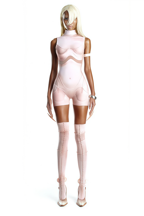 Aurohaya Néon Pink Mesh Panel Playsuit