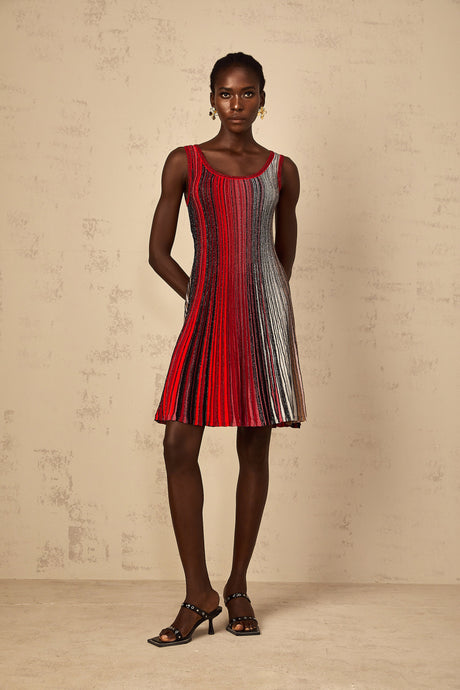 Aurohaya Amaryllis Red Sequin Striped Knit Mini Dress