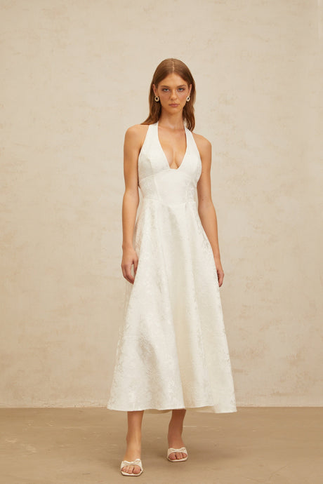 Aurohaya Céline White Glamorous Event Midi Dress
