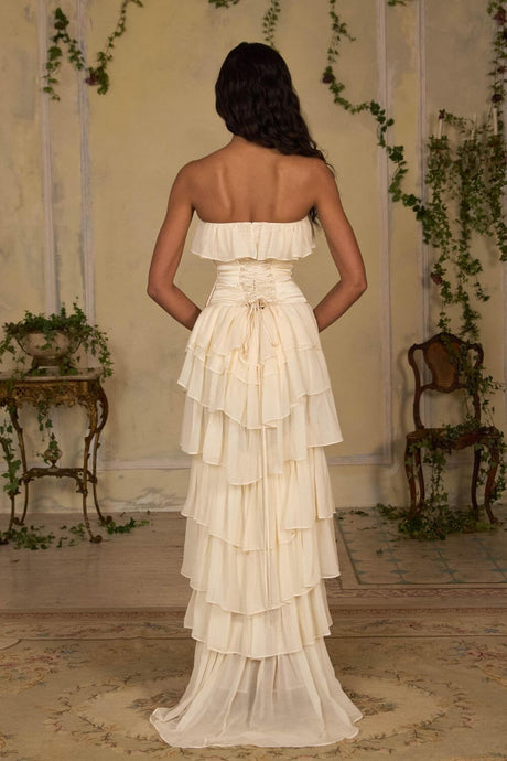 Aurohaya Justine Strapless Tiered Maxi Dress