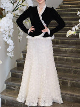 Aurohaya Velvet Ruffle Evening Dress Set — Peplum Blazer & Floral Mermaid Skirt