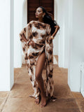 Elegant One-shoulder Tie-dye Floral Print Draped Maxi Dress
