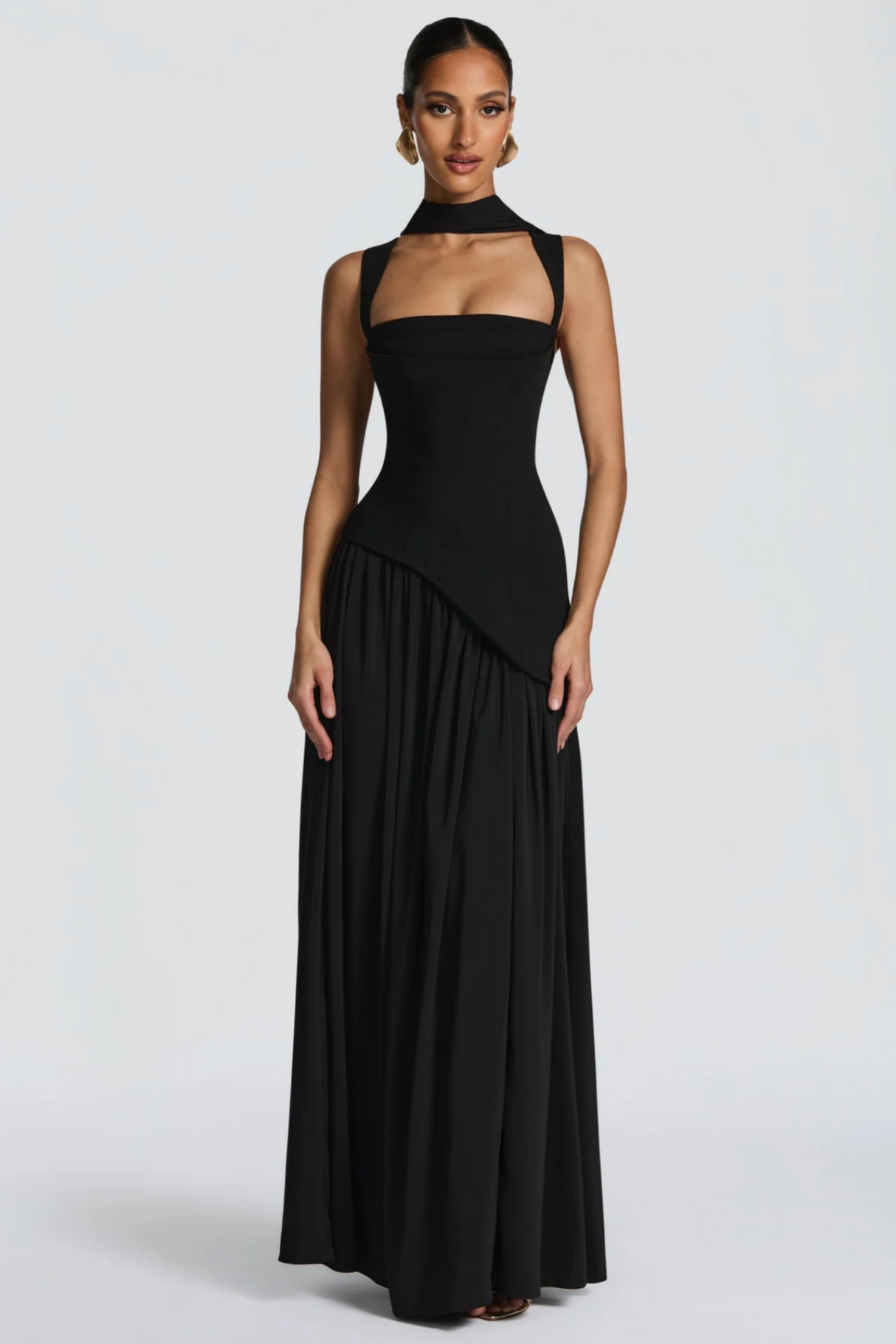 Aurohaya Sidonie Black Asymmetrical Maxi Gown Black