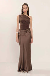 Aurohaya Elegant One Shoulder Neck Pleated Maxi Dress