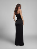 Elegant Strapless Draped Satin Maxi Dress