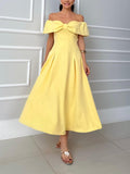 Elegant One-shoulder Bow Tie A-line Midi Dress