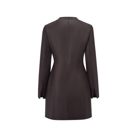 Aurohaya Solange Brown Leather Mini Blazer Dress
