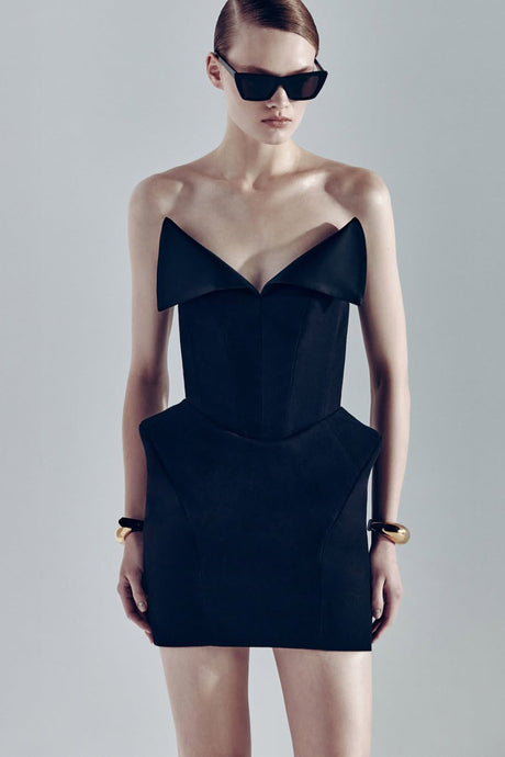 Aurohaya Béatrice Black Barrel Waist Corset Mini Dress Black