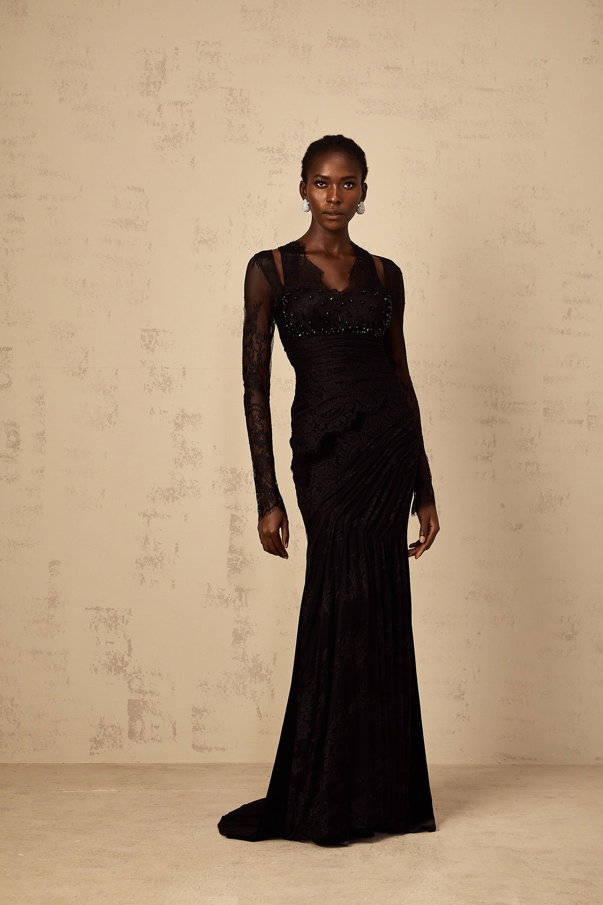 Aurohaya Ursula black floral-lace mermaid maxi dress