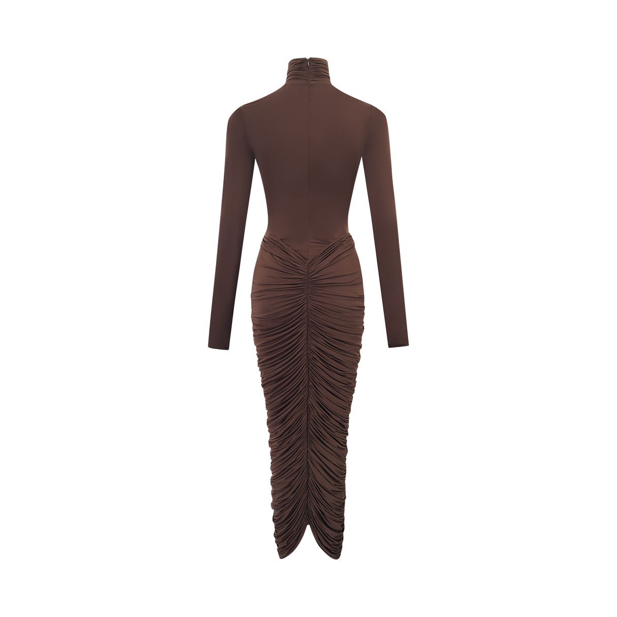 Aurohaya Charitina Brown Fitted Ruched Midi Dress