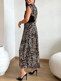 Leopard Print Sleeveless Pleated Midi Dress