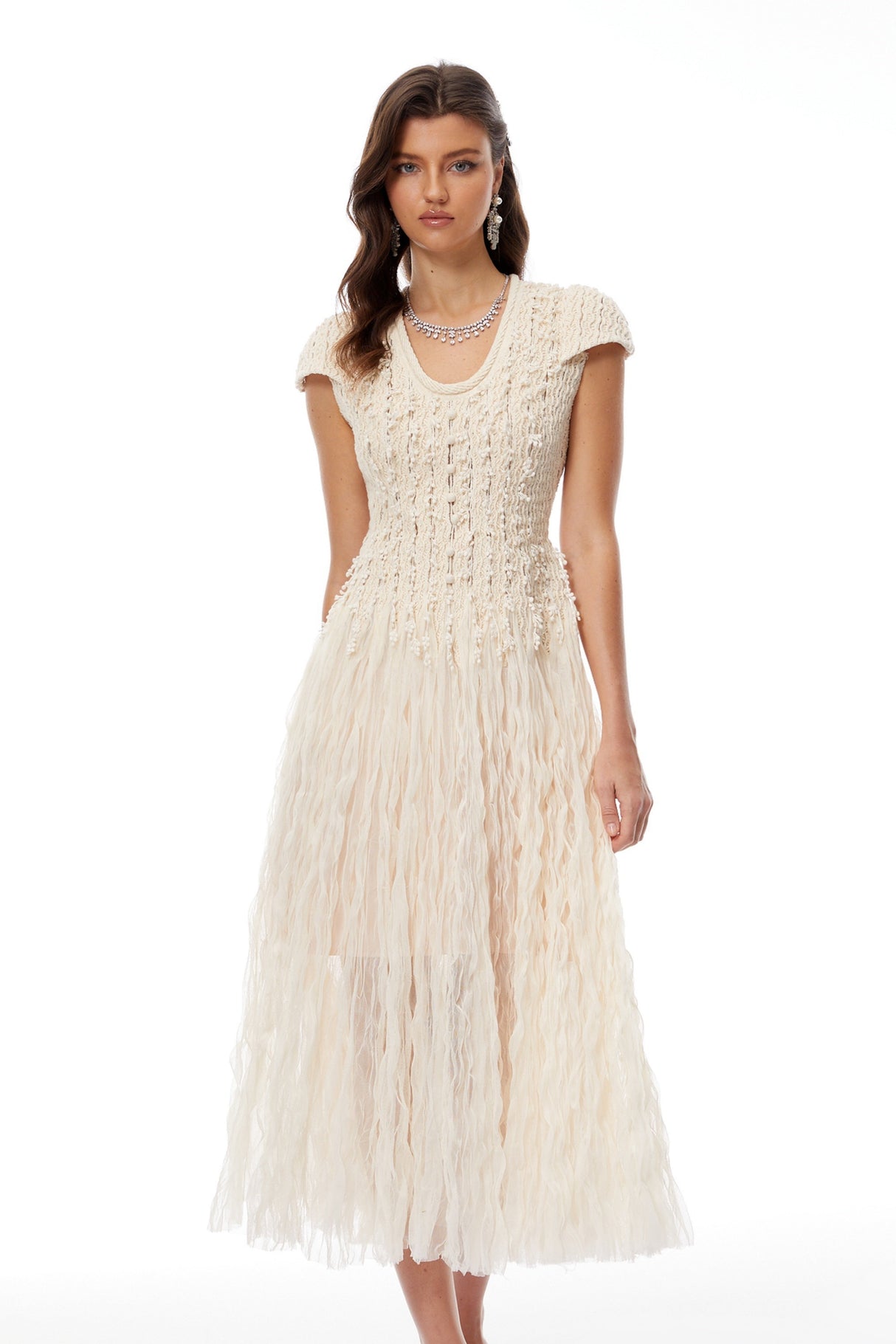 Aurohaya Rylee Neutral Textured Weave Midi Dress