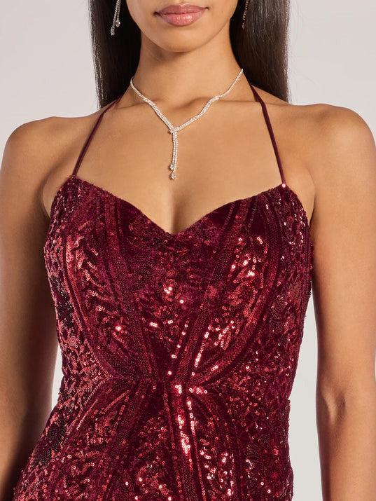 Aurohaya Sequined Halter Neck Sling Dress