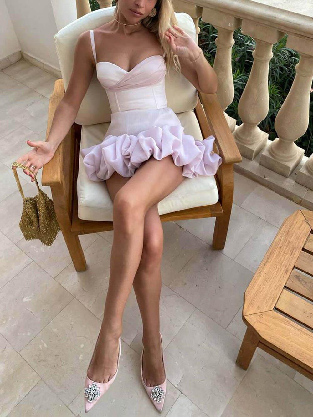 Aurohaya Draped Ruffle Mini Bustier Dress