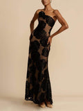Aurohaya Rose Flower Three-Dimensional Burnt Flower Maxi Dress