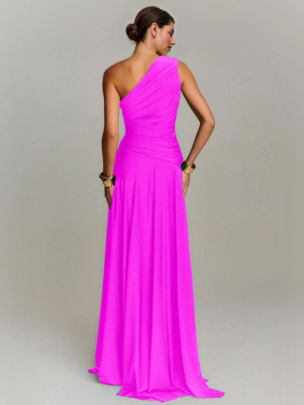 Aurohaya Elegant Draped One Shoulder Cocktail Maxi Dress