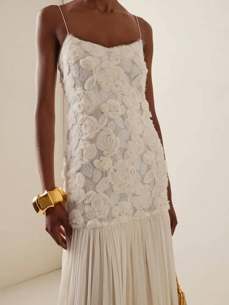 Aurohaya Three-dimensional Flower Splicing Sling Dress