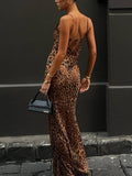 Suspender Backless Leopard Print Dress
