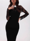 Aurohaya Hip-hugging Slim-fitting Lace Midi Dress
