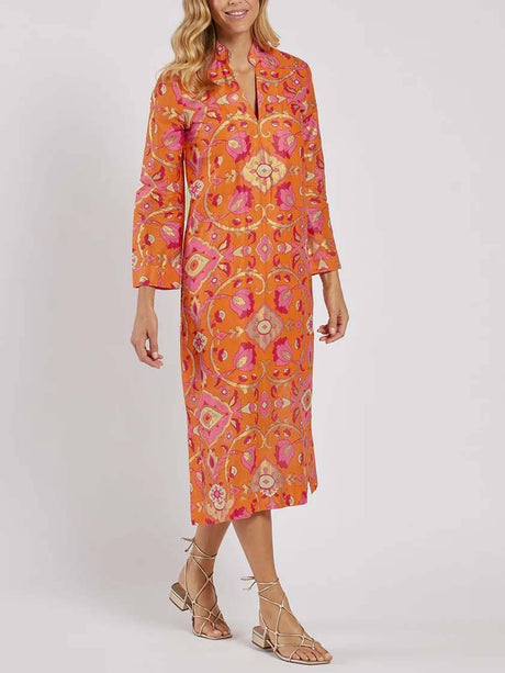 Aurohaya Stand Collar Printed Midi Dress