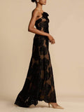 Aurohaya Rose Flower Three-Dimensional Burnt Flower Maxi Dress