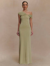 Off-shoulder Asymmetric Design Slim-fit Maxi Dress
