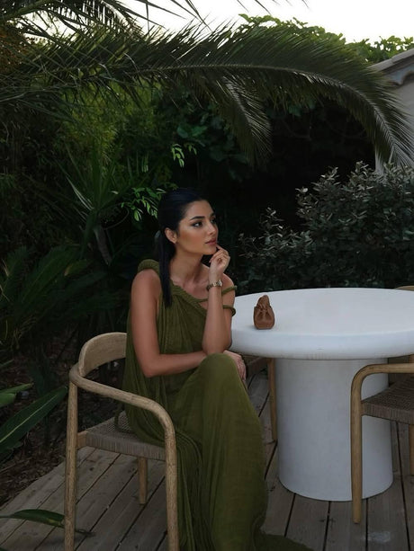 Aurohaya Vacation Style Off-Shoulder Braided Design Maxi Dress