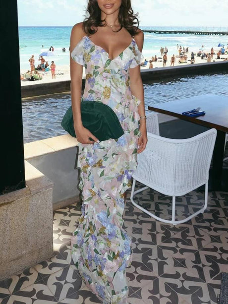 Aurohaya Suspender Printed Ruffle Dress