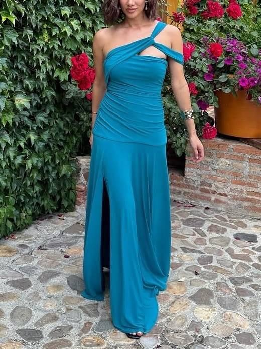Aurohaya Off-shoulder Slim-Fit Maxi Dress Blue