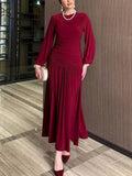 Pleated Long Sleeve Maxi Dress
