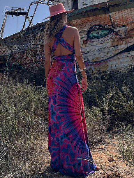 Aurohaya Printed Sleeveless V-Neck Maxi Dress