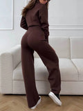 Casual Knitted Cardigan And Wide Leg Pants Suit