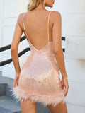 Sequin Stitching Feather Hip Mini Dress
