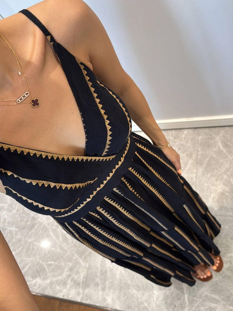 Aurohaya Vacation Style Stripe Print Printed Dress