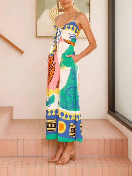 Aurohaya Bow Tie Sleeveless Slit Dress