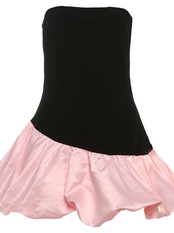 Aurohaya Velvet Tube Top With Bud Mini Dress