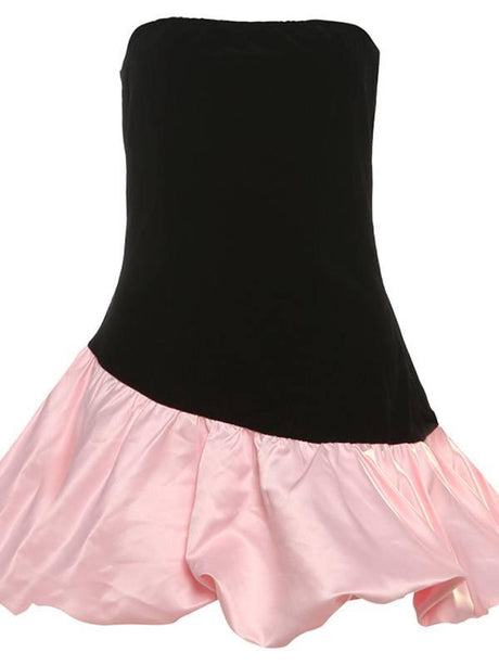 Aurohaya Velvet Tube Top With Bud Mini Dress