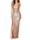 Side Slit Sequined Halter Dress